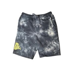 Men’s Tie Dye Shorts Mr Eat Well Logo Blue Gray Drawstring Lounge Small Athletic